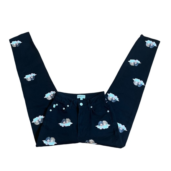 Fiorucci Angel Print Black Wash Skinny Straight Leg Jeans - Picture 3 of 5